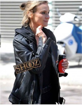 The 355 Diane Kruger ( Marie ) Black Leather Jacket